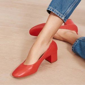 Everlane The Italian leather Day Heels Orange Red Pumps Slip On Round Size 6